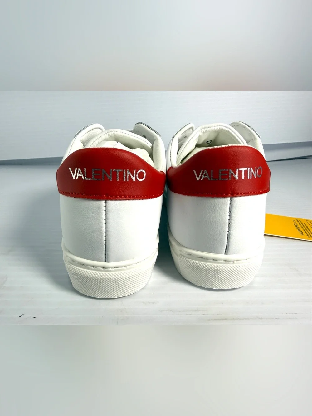Valentino Petra White Leather Sneakers with Red Detailing - Picture 5 of 13